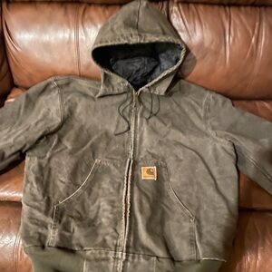 Carhartt Olive Hooded Jacket with Pockets